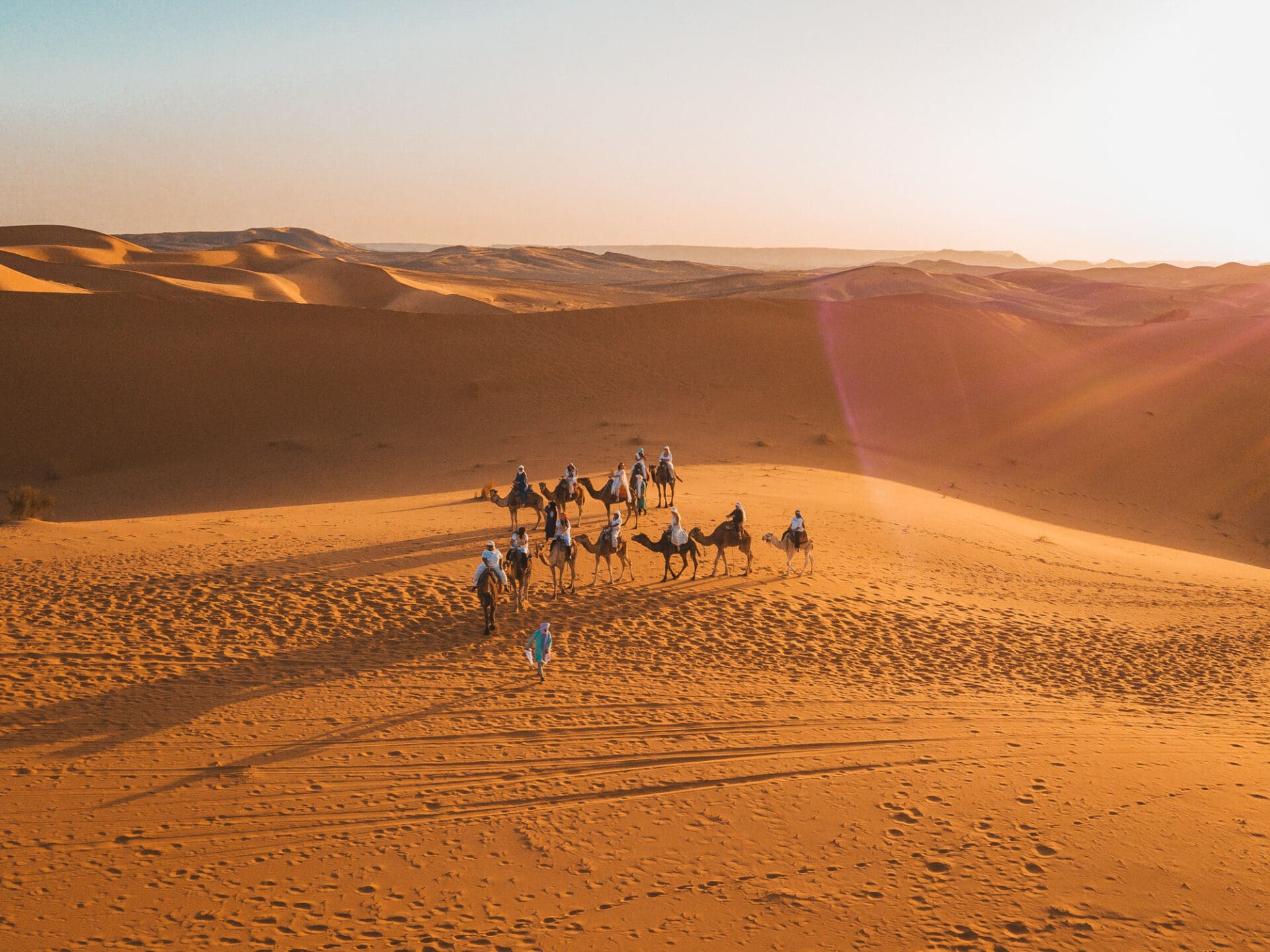 Sunset camel ride in the Sahara, Morocco