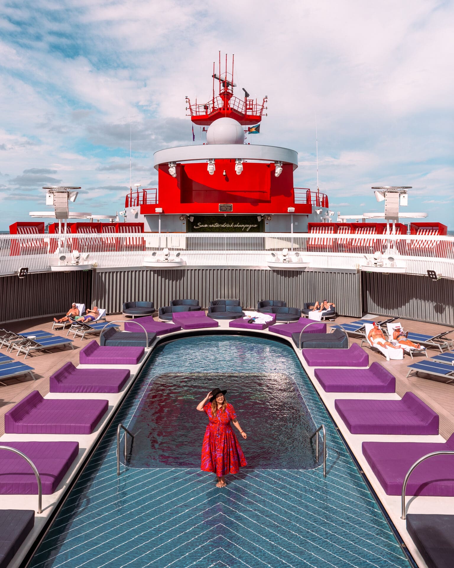 The pool deck onboard Virgin Voyages