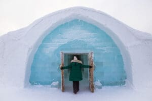 The entrance to the rooms at the Icehotel in Kiruna, Sweden; Lapland, Arctic Circle