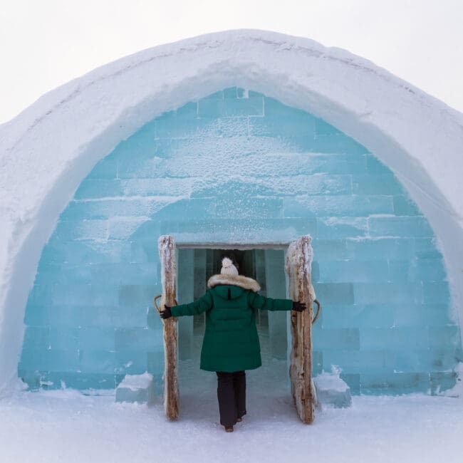 The entrance to the rooms at the Icehotel in Kiruna, Sweden; Lapland, Arctic Circle