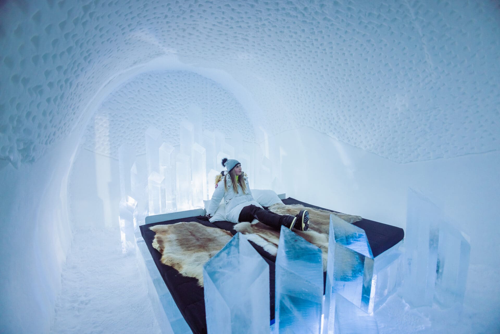 A regular ice room at the Icehotel in Kiruna, Sweden; Lapland, Arctic Circle